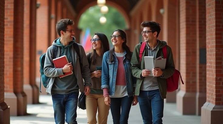 Students discussing USA scholarship opportunities