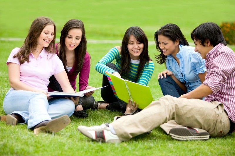 Students studying at UK university campus